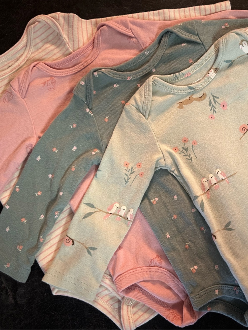 Baby Girl 12 M Long Sleeve Bodysuit Bundle | Floral Woodland Owl Prints | NWOT